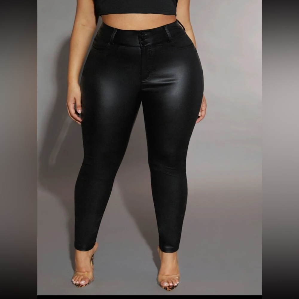 Shein black leather pants